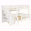 Lit superposé double au-dessus de grand lit double avec escalier de rangement, bibliothèque intégrée à lumière DEL et garde-corps pleine longueur, blanc-135110493