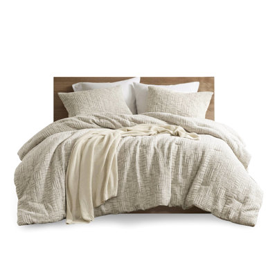3 Piece Oversized Comforter - Full/Queen Cotton With Geometric Insert 100% Beige Size Filling Glowing Article