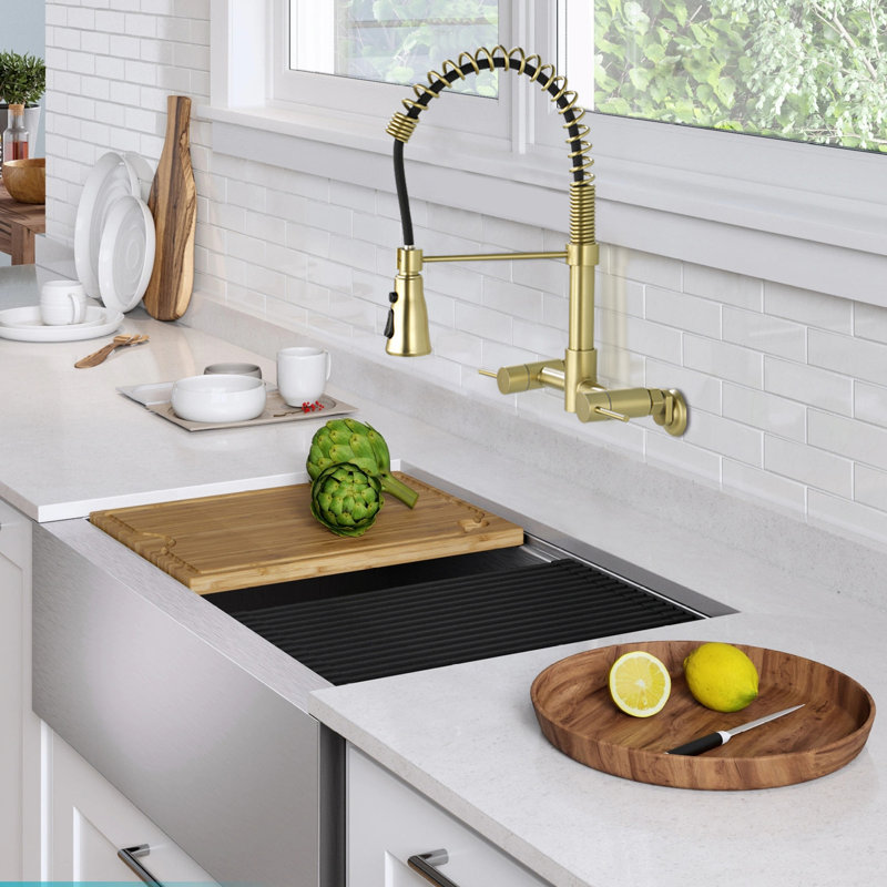SMARTLET Pull Down Kitchen Faucet, Brushed Gold