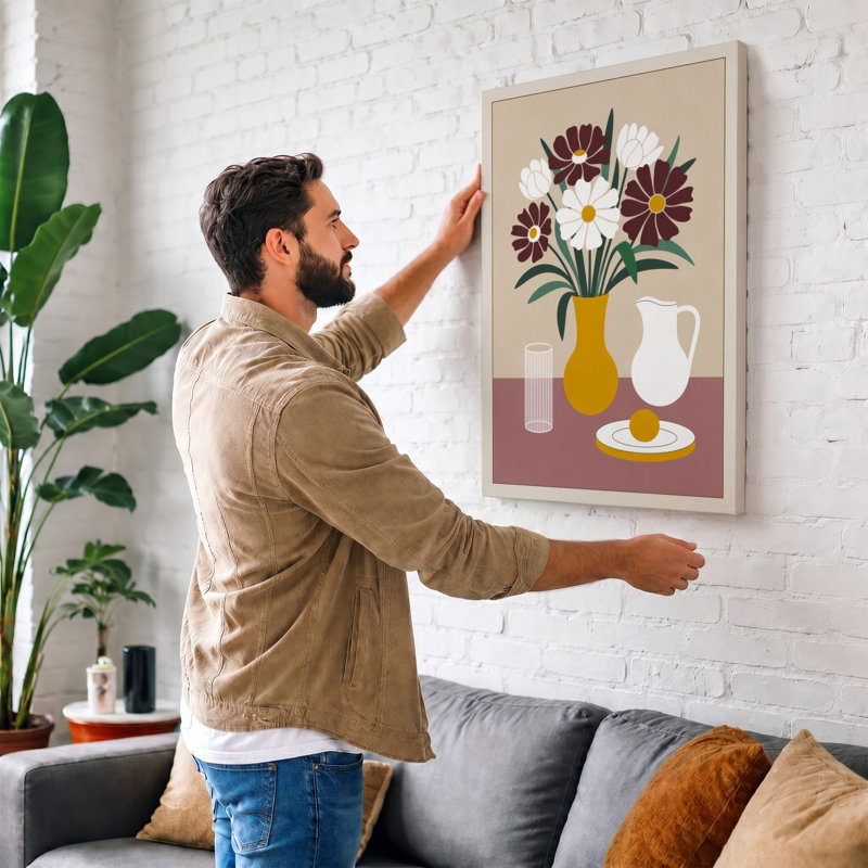 Still Life in Mauve Modern 1 Piece Wrapped Canvas Wall Art, 24x16 - 61.0 x 40.6 cm, Cream Border