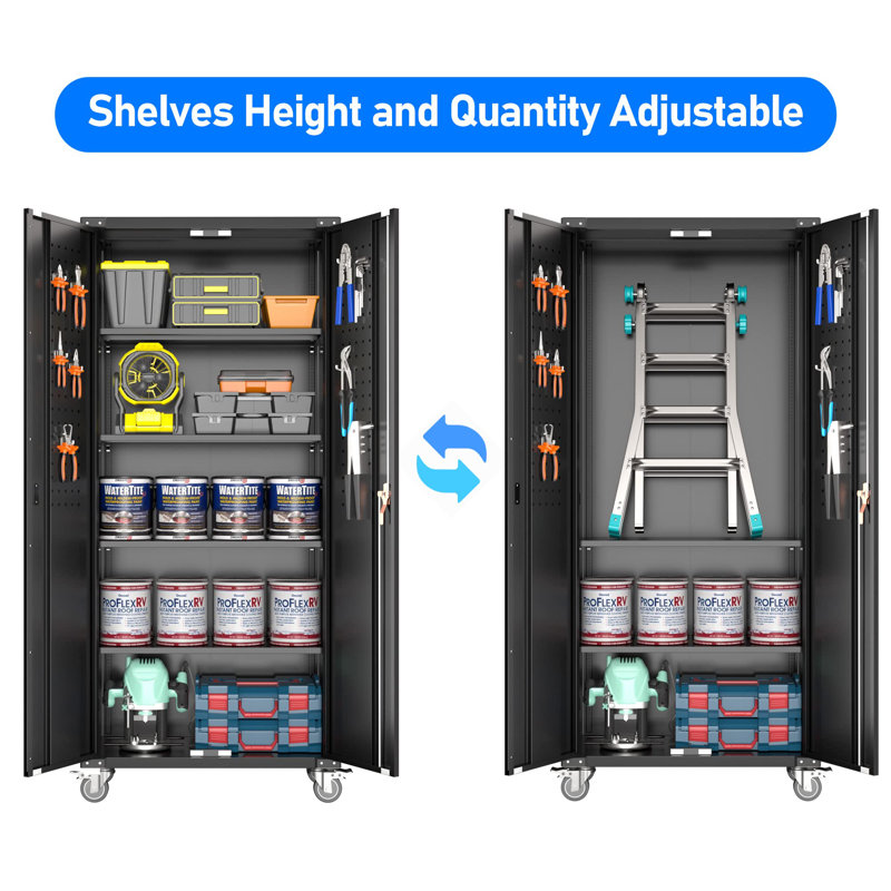 72" H x 31.5" W x 16.5" D Metal Storage Cabinet with Lockable Doors and Shelves, Black