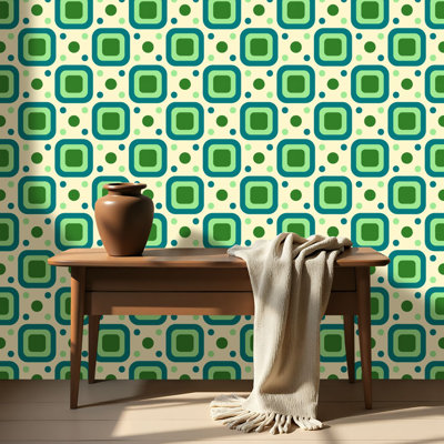 Peel and Stick Wallpaper Contact Paper Green Geometric Seamless Rounded Squares Self Adhesive and Removable 17.7in x 118in(45x300cm)
