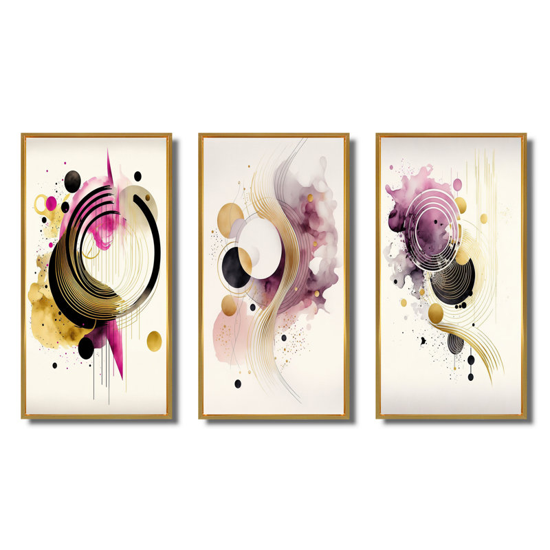 «Colorful Circular Abstract», 3 pièces sur toile, Or, H 28 po x l 36 po