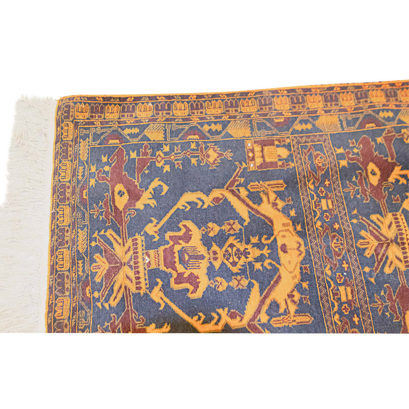 Hand Knotted Wool Area Rug in Navy