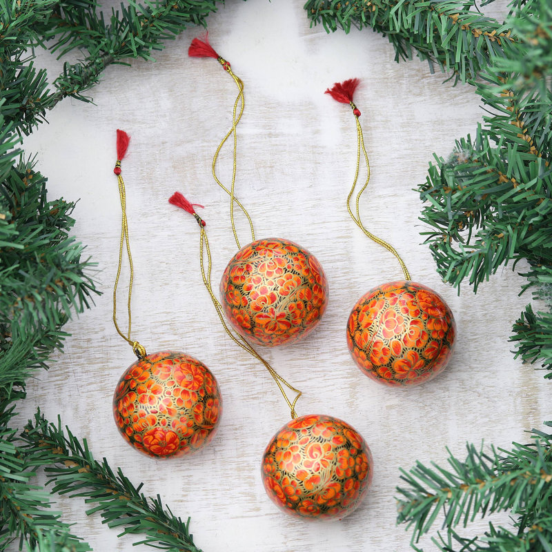 Ornement boule de papier mâché Fiery Blossoms