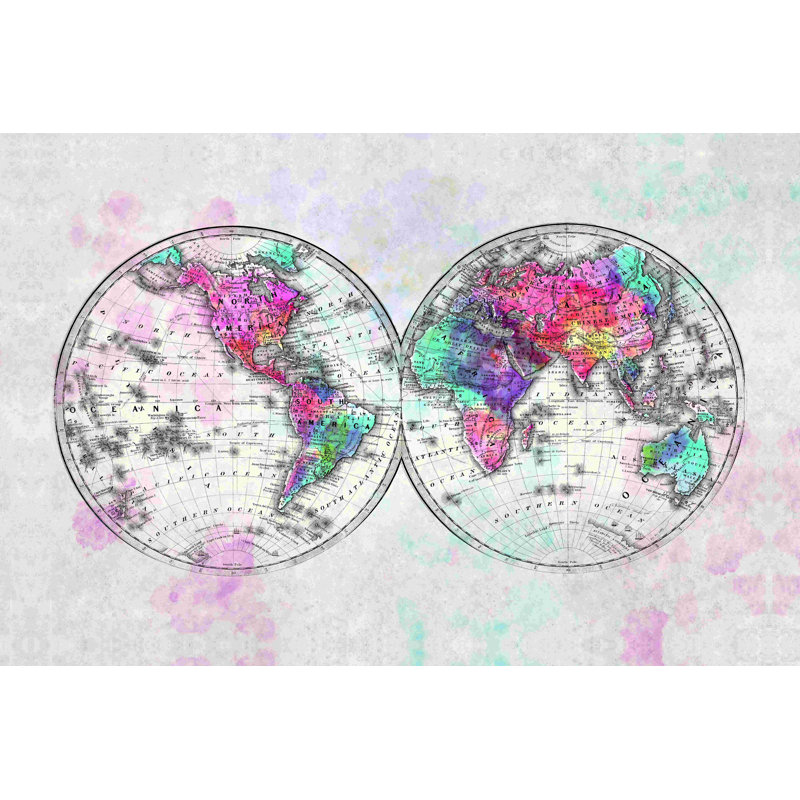 «Map of the World Watercolor», reproduction sur toile tendue, H 24 po x l 36 po