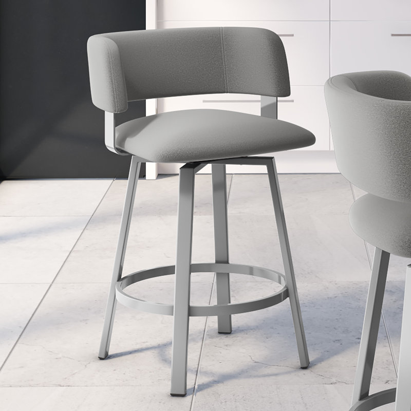 Hillingdon Swivel Counter &  Bar Stool, Counter Stool (26" Seat Height), Glossy Gray, Light Cold Gray 100% Polyester