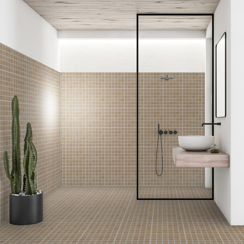 Refinery 2'' W x 2'' L Porcelain Tile Grid Mosaic Sheet, Caramel