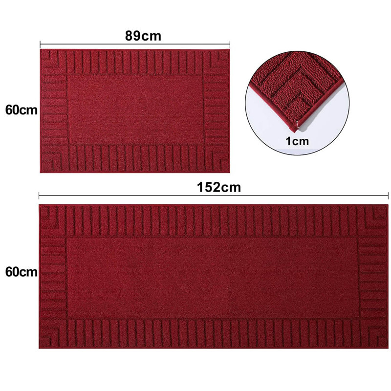 Kitchen Rugs,Set Of 2 60X89cm+60X152cm, Red