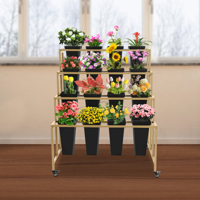 Support à plante à fleurs à 4 niveaux avec seaux de 16 pièces Terisa
