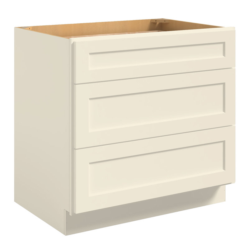 Ready To Assemble Base Cabinet Style 3-drawer, Shaker Antique White, 34.5" H x 36" W