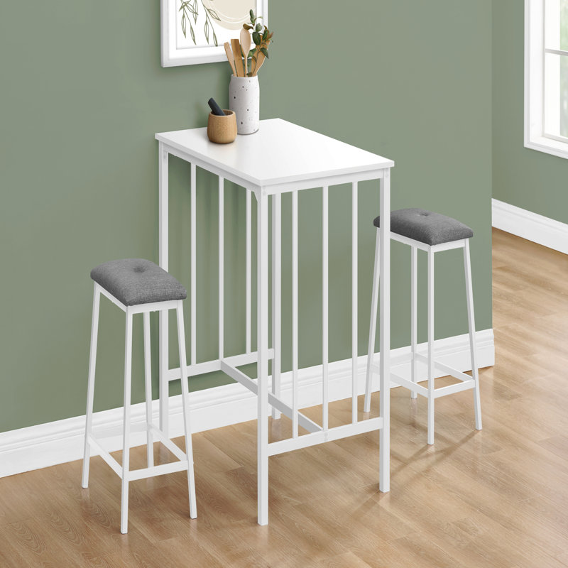 Dining Set, 3Pcs Set, Counter Height, 36" Rectangular, White, Gray, White