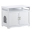 Enceinte de litière, meuble de litière pour chat avec prise dissimulée, 2 portes, banc de rangement pour salle de bain pour chat, table d'appoint pour chat, grand bac à litière en bois inclus, blanc-1231301899