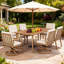 Ensemble de salle à manger d'extérieur 7 pièces en teck et aluminium avec table rectangulaire et chaises de jardin avec coussins-398787145