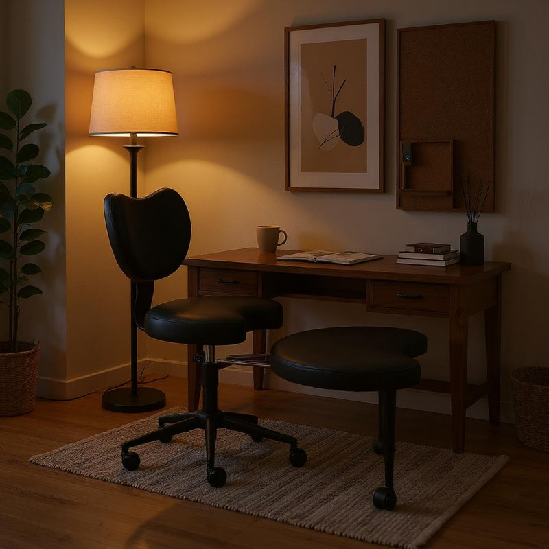 Ergonomic Cross-Legged Task Chair with Adjustable Footstool, Memory Foam Cushio