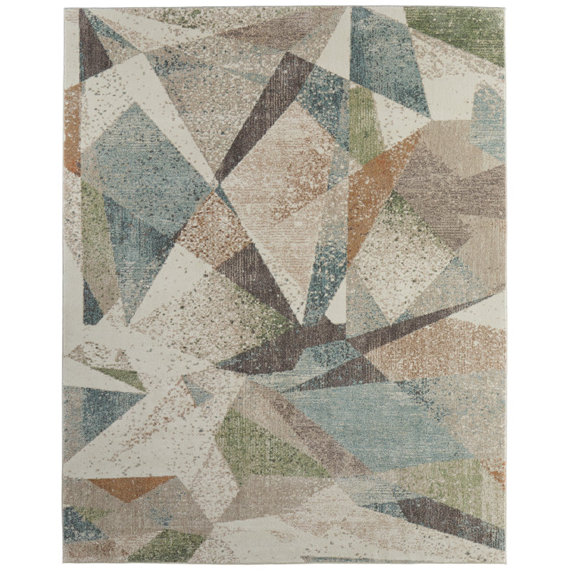 Tapis ivoire / bleu / vert Roy, Rectangle 7 pi 9 po x 10 pi