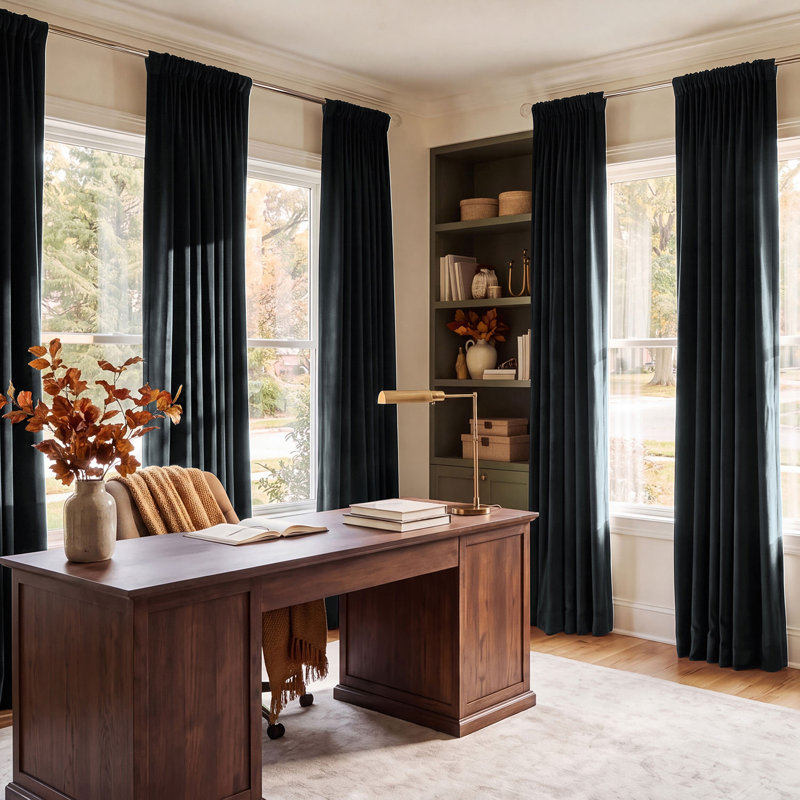 Rideaux en velours moelleux Matra pour chambre à coucher ‑ rideaux obscurcissants pour les fenêtres de salon, panneau simple