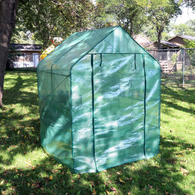 55" W x 55" D Outdoor Portable Walk-In Greenhouse with 4 Shelves and Green Cover
