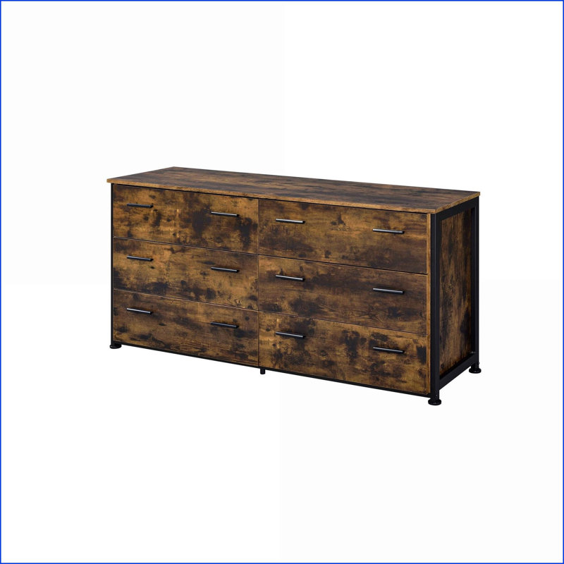 Commodes, commode double à 6 tiroirs, chêne rustique et amp; Noir | Rustique | Bois et métal