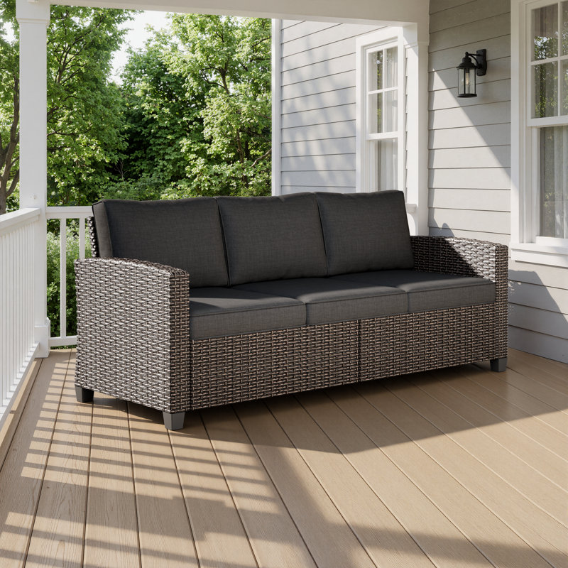 Outdoor Loveseat Chair For 3-Person, Wicker Sectional Patio Sofa With Comfy Cushions For Yard, Garden, Pool, Dark Gray