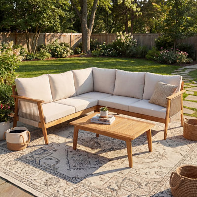 Ensemble de coin de patio d'extérieur 4 pièces en bois d'acacia et corde