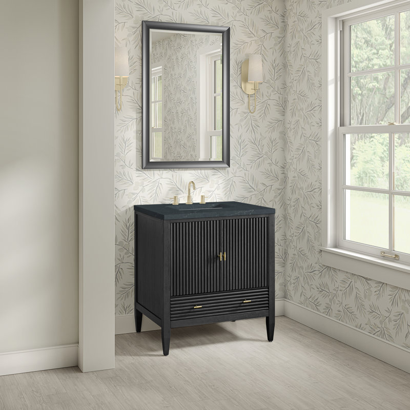 Myrrin 30" W Single Vanity, Carbon Oak, 8" Widespread, Charcoal Soapstone Silestone