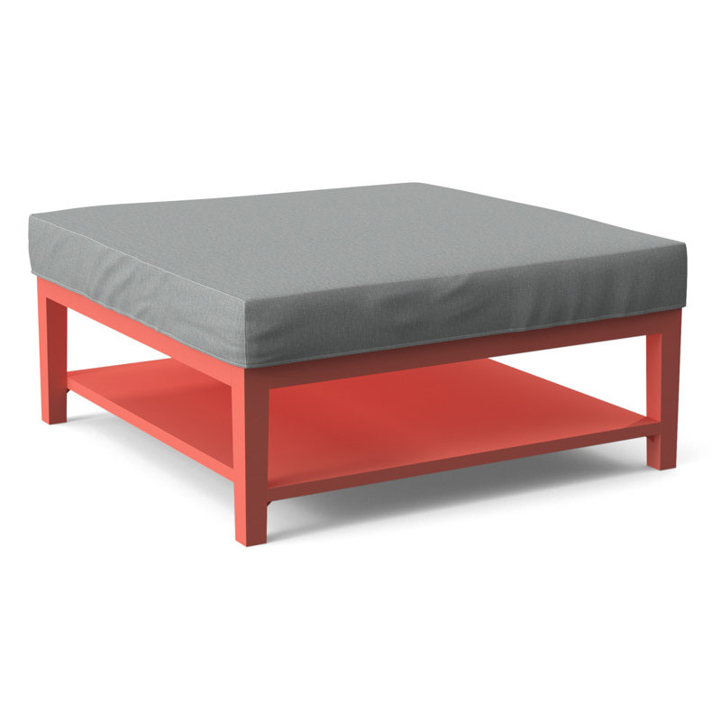 Hammond Square Ottoman, Antique Black Finish, Light Blue Performance Fabric; 0851-55
