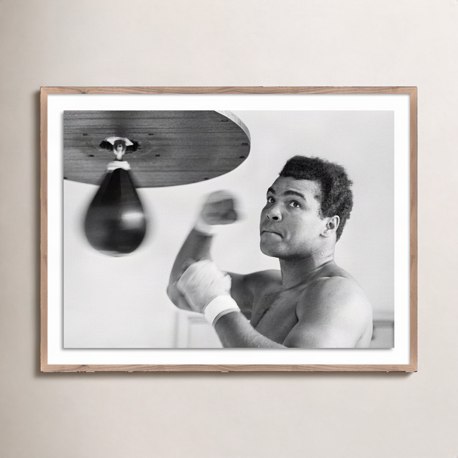 Muhammad Ali Punching Bag by Getty Images, Rustic Walnut Framed, 30" H x 40" W