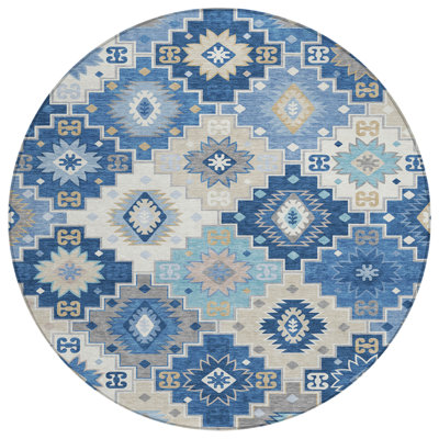 Machine Washable Indoor/Outdoor Xhevrie Blue Rug