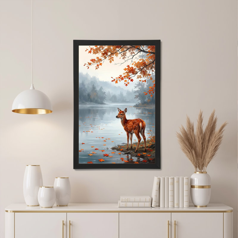 Tableau sur toile tendue représentant un cerf dans un paysage d'automne (lot de 1), H 24 po x l 16 po
