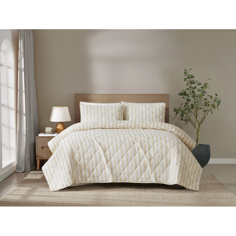 Ensemble de courtepointe Brooklyn Loom Levi, Blanc/Ivoire, Courtepointe très grand et 2 très grandes taies 