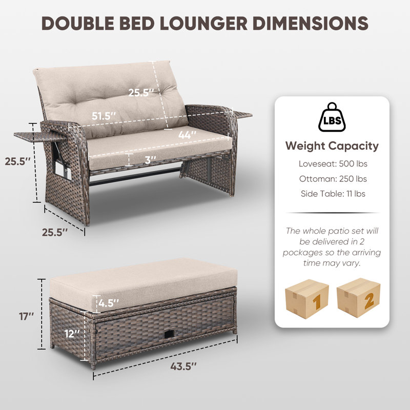 Trym 65" W Wicker Patio Daybed with Cushions , Beige