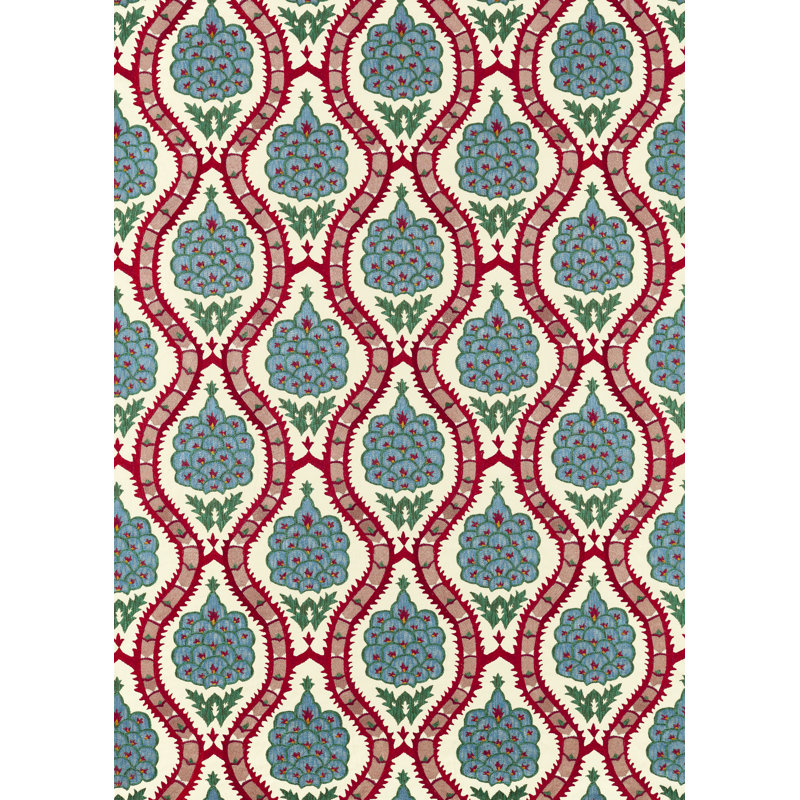 Anar Trellis Fabric, Serpentine/Crimson