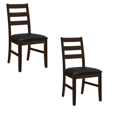 Ensemble de 2 chaises de salle à manger Sara Side, dossier en bois massif, similicuir brun