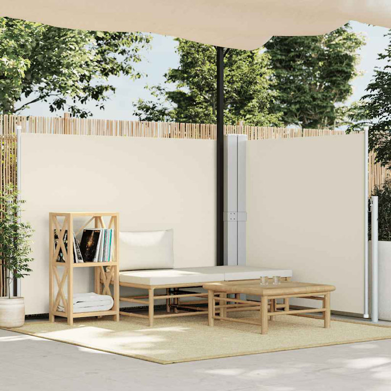 Retractable Side Awning Folding Privacy Screen Outdoor Divider Wall, 55.1" H x 236.22" W, Cream