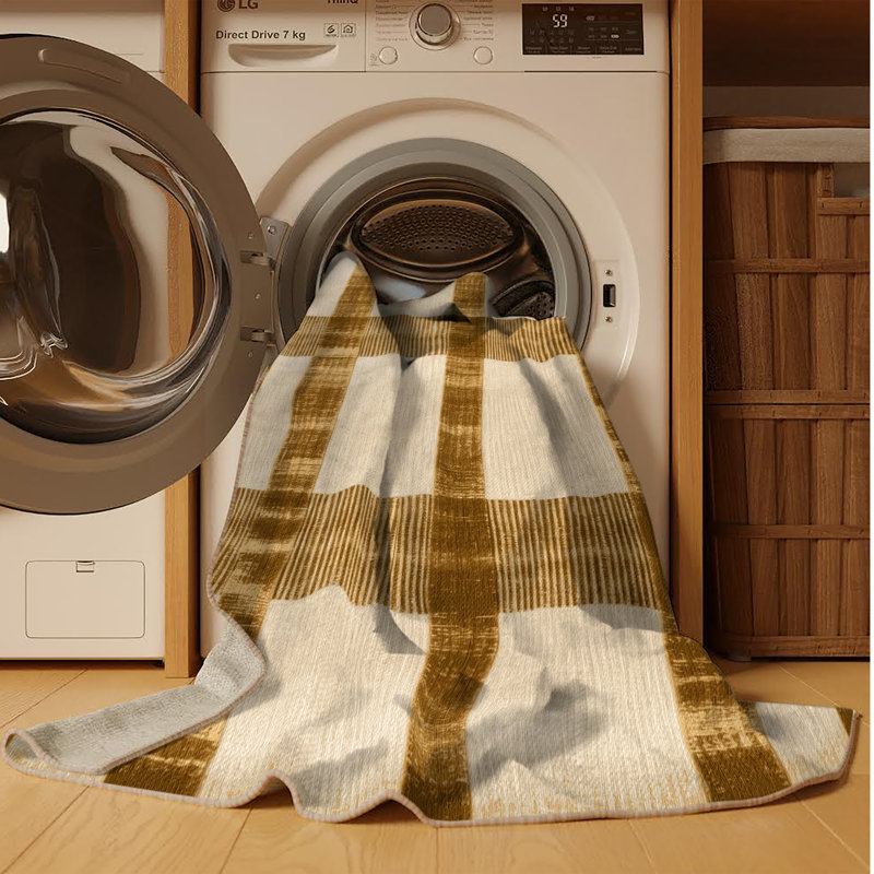Machine Washable Botanical Brown Area Rug, Rectangle 6' x 9'