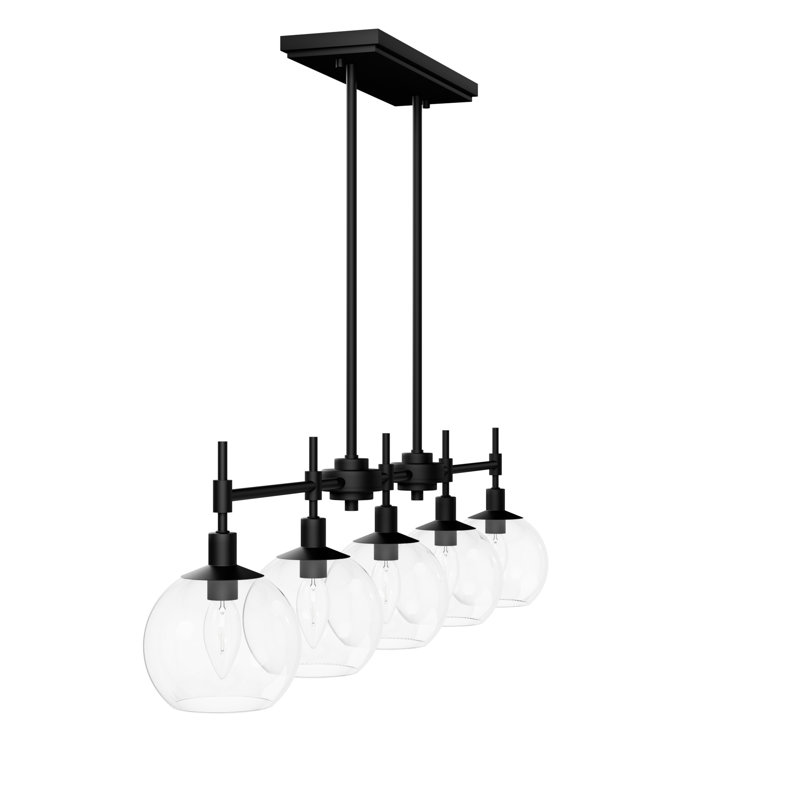 Xidane With Clear Glass 5 Light Linear Chandelier Ceiling Light Fixture, Matte Black