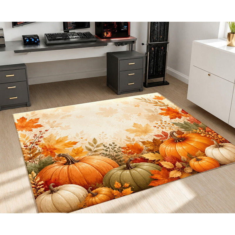 Tapis à feuilles d'érable Autumn Harvest, Rectangle 8 pi 2 po x 5 pi 11 po (250 x 180 cm)
