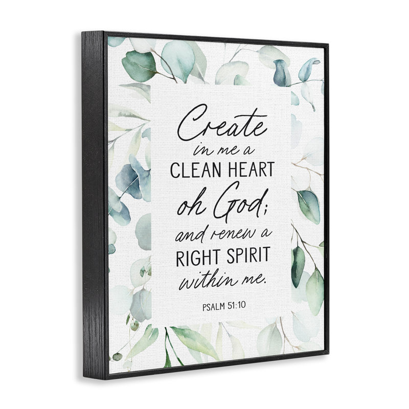 Clean Heart & Right Spirit Framed Giclee, design by Lettered and Lined, 14" H x 11" W, Midnight Black Framed Giclee
