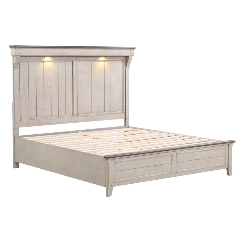Roundhill Ken Furniture Walcott Touch LED Lighting Panel Bed, Weathered Dusty-taupe Finish, Queen