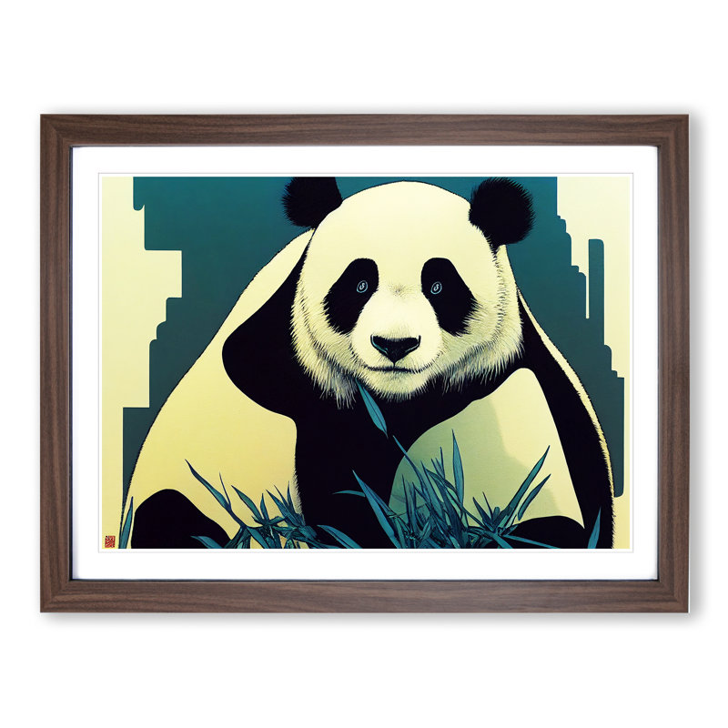 Wonderful Panda - Single Picture Frame Painting, 46cm H x 64cm W x 2cm D, Walnut