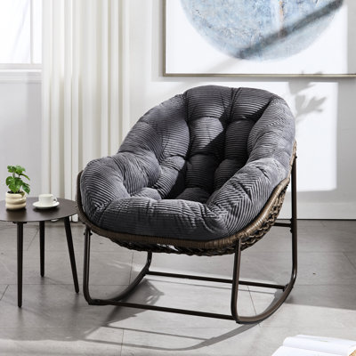 Chaise berçante grise pour l'extérieur avec siège et repose-pieds rembourrés confortables, pour patio, salon, jardin - pieds ergonomiques spacieux,
