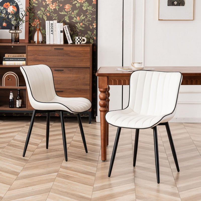 Chaises de salle à manger rembourrées en cuir Heitger, Blanc