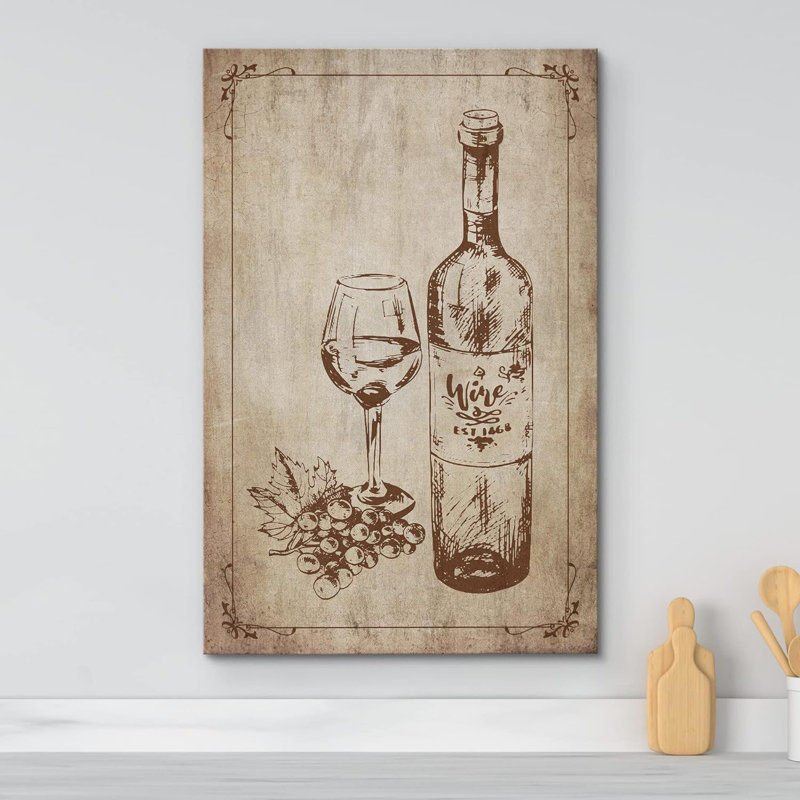 Croquis de vin rétro rétro, H 48 po x l 32 po x P 1,5 po