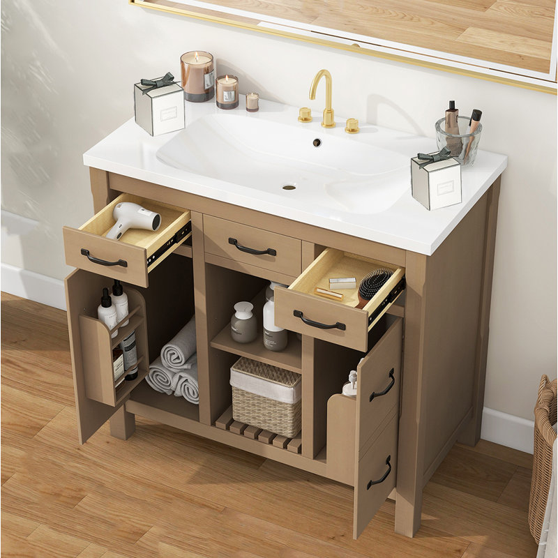 Meuble-lavabo simple 36 po avec plateau en résine Rikayla, Brun