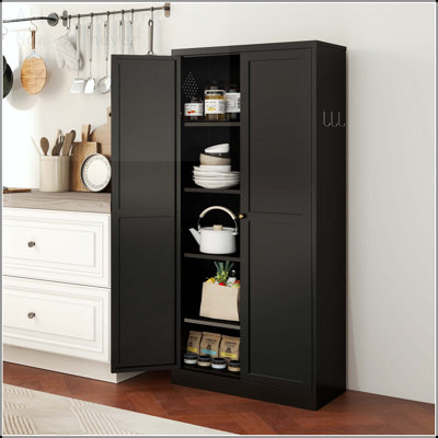 Garde-manger 61 po en métal noir avec 4 tablettes robustes