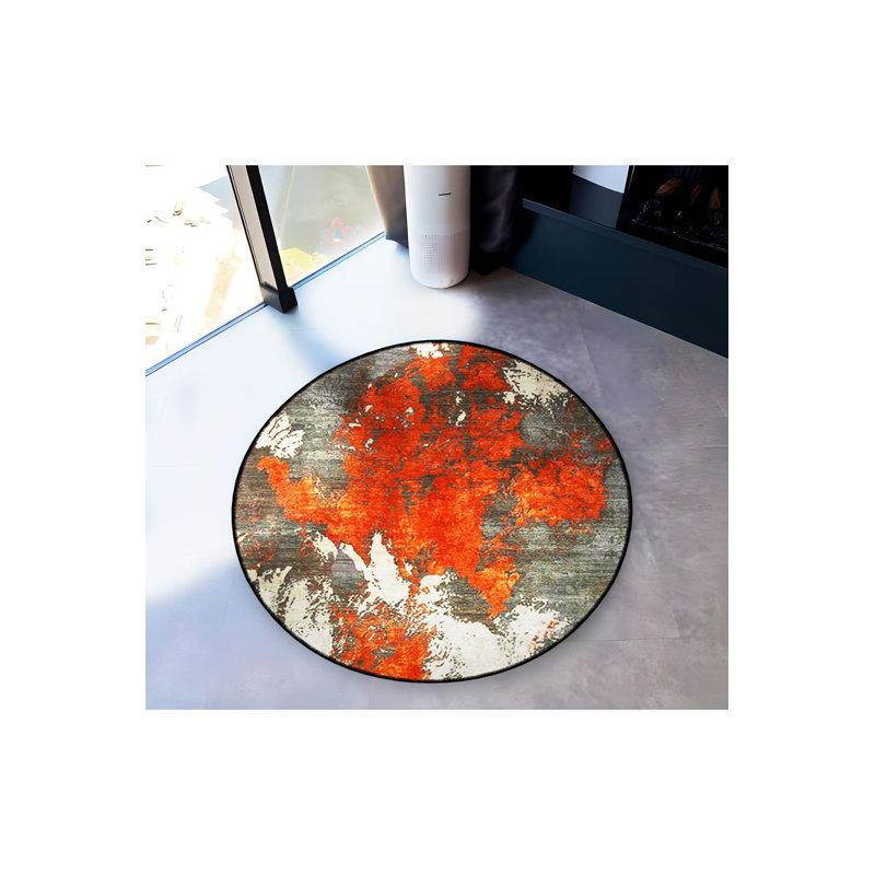 Tapis orange lavable à motif rond orange, Sous-tapis rond 4 pi 11 po inclus