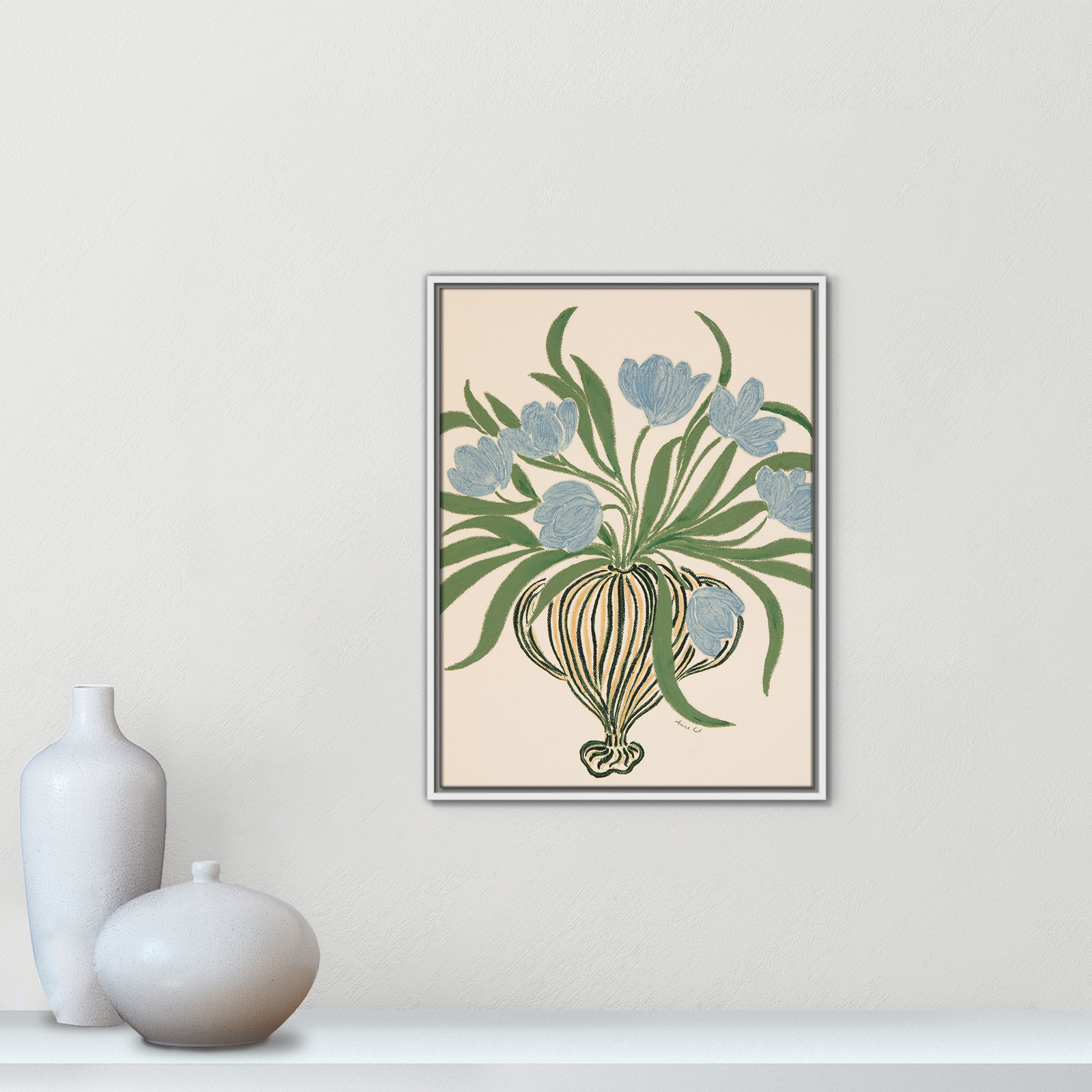 Colette "La Poire Blue Tulips" Print, 25.5" H x 19.5" W, White