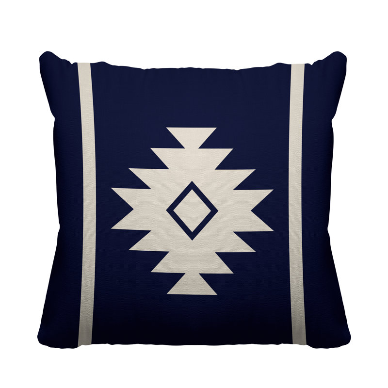 Coussin décoratif intérieur / extérieur Wapi Southwestern, L 15 po x H 15 po, Bleu marine