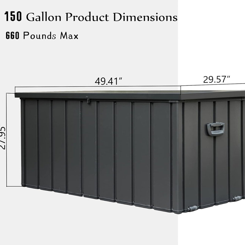 Large Patio Deck Storage Box - 150 Gallon, Waterproof, With Lock  Dark Gray Gallon Lockable For Garden Accessories